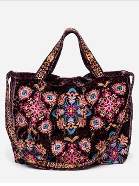 Johnny Was Velvet Tote Bag Misty Leopard Embroidered Velvet Tote Bag 🆕
